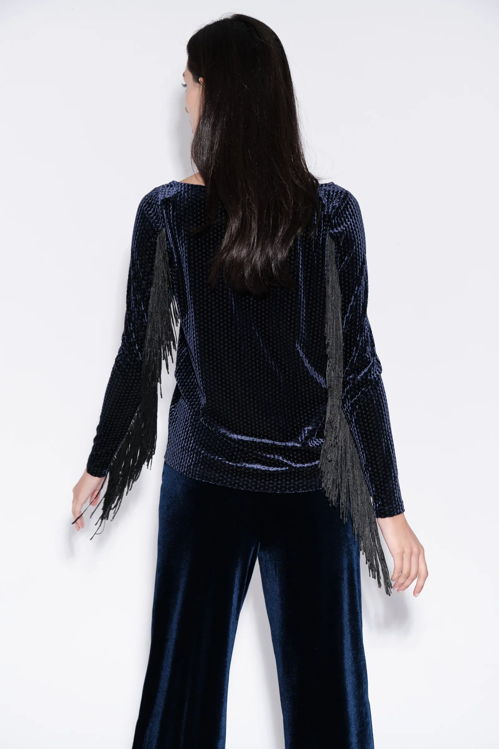 Fred Fringe Velvet Tunic in Navy - Image 2