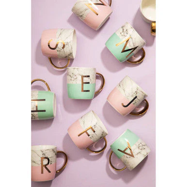 Frosted Deco Marble Effect and Pink Monogram Mug, R - Image 6
