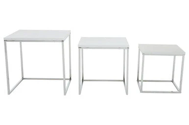 Matte White Top Nest of 3 Tables with Chrome Frame, Fulton - Image 2