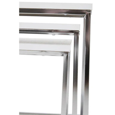 Matte White Top Nest of 3 Tables with Chrome Frame, Fulton - Image 8