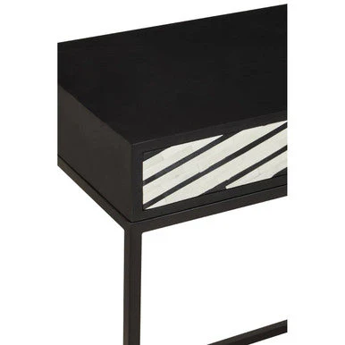 Black Wood 2-Drawer Console Table with Black and White Bone Inlay Chevron Fronts, Fusion - Image 7