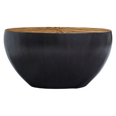 Natural Starburst Patterned Wood Top Round Ebony Console Table with Grey Bamboo Base, Gabo - Image 2