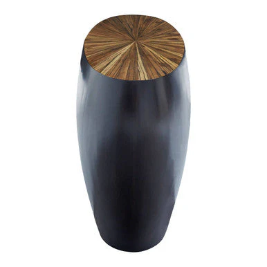 Natural Starburst Patterned Wood Top Round Ebony Console Table with Grey Bamboo Base, Gabo - Image 4
