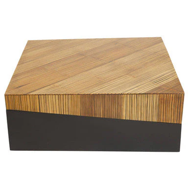 Two Tone Natural Bamboo Square Large Coffee Table with Dark Ebony Finish Base, Gabor - Image 2