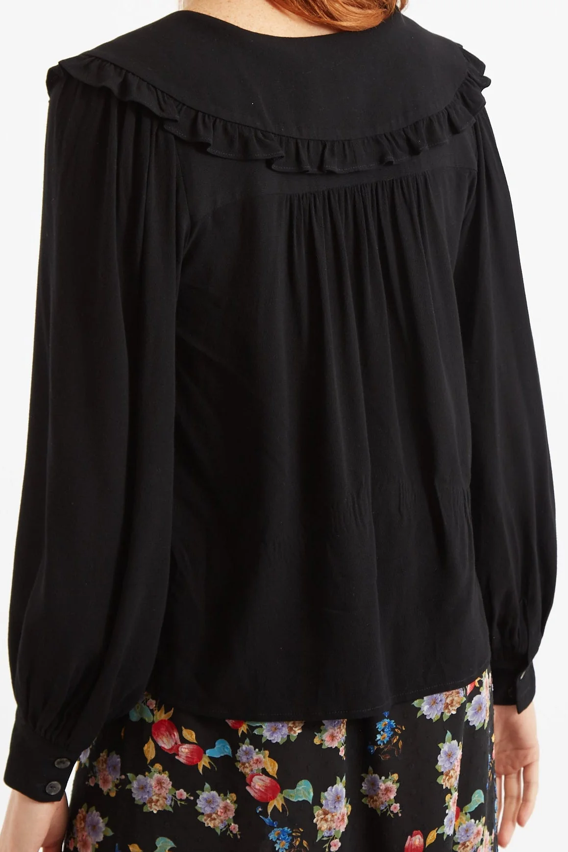Gaela Moss Crepe Statement Collar Long Sleeve Blouse - Image 2