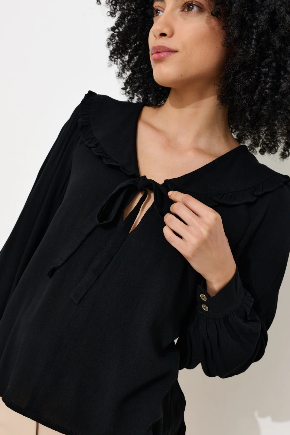 Gaela Moss Crepe Statement Collar Long Sleeve Blouse - Image 3