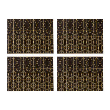 Geome Set Of 4 Leather Effect Black And Gold Prism Placemats