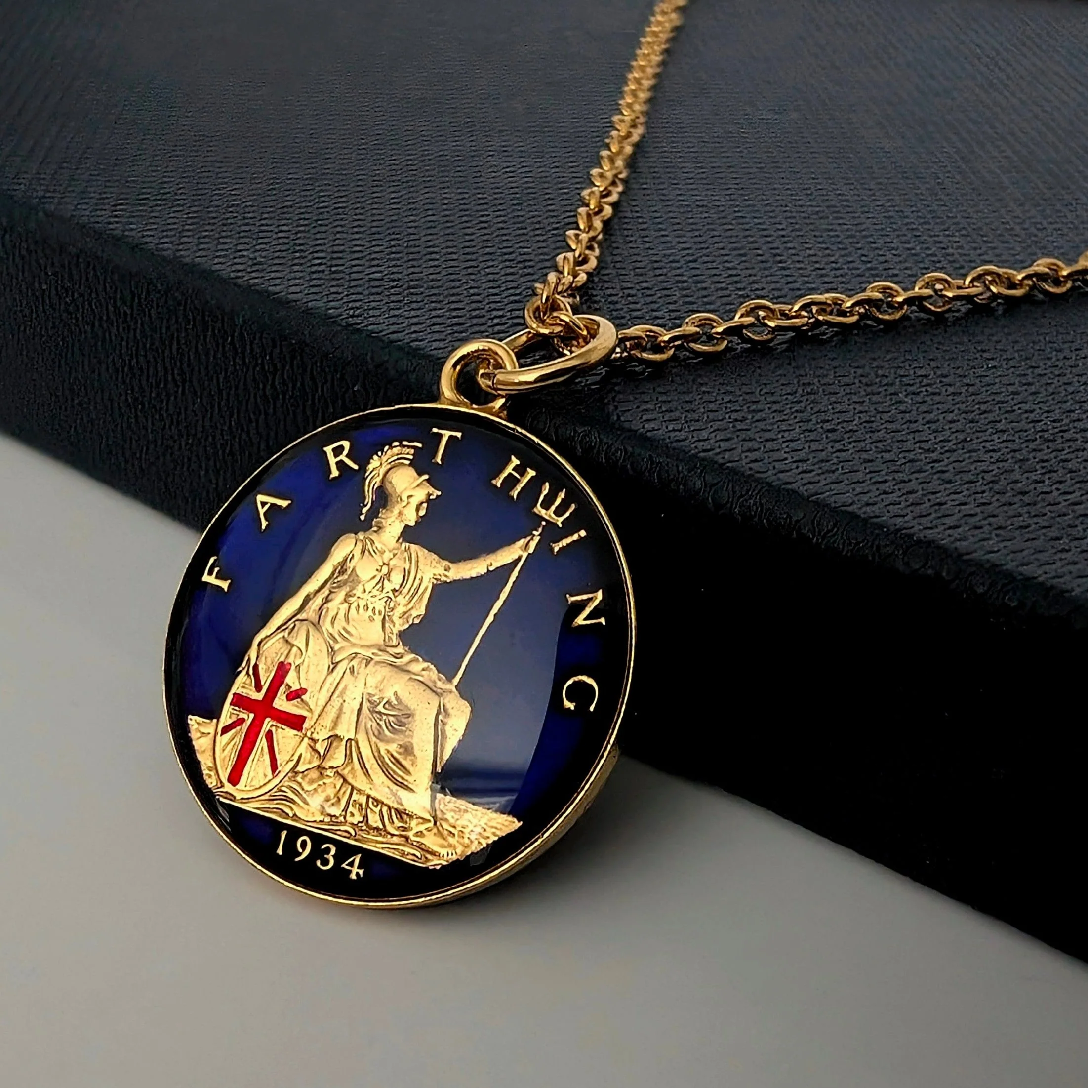 George V Farthing (1920-1936) - Britannia Design - Enamelled Coin Necklace