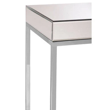 Silver Mirrored and Wooden Side Table with Stainless Steel Frame, Gianna - Image 3