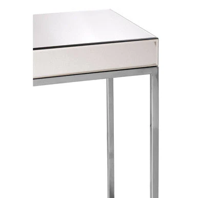 Silver Mirrored and Wooden Side Table with Stainless Steel Frame, Gianna - Image 4