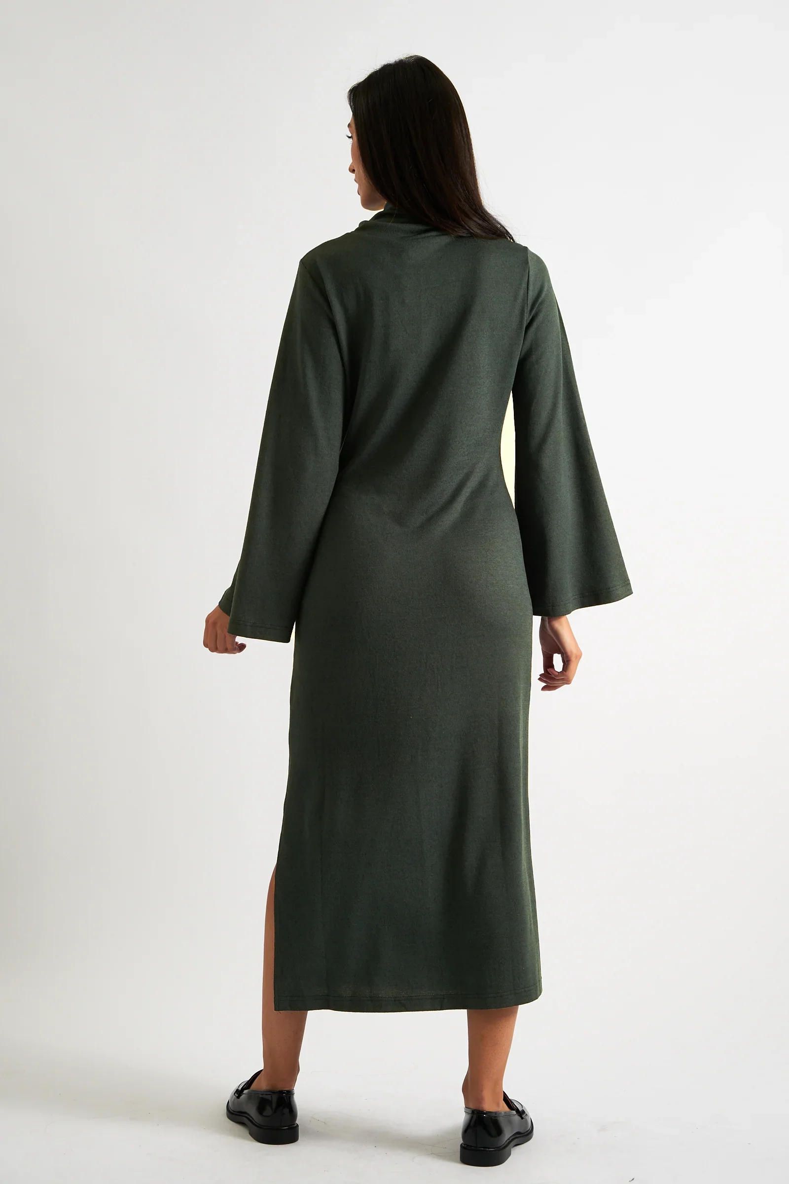 Gigi Brushed Marl Jersey Midi Dress - Green - Image 2