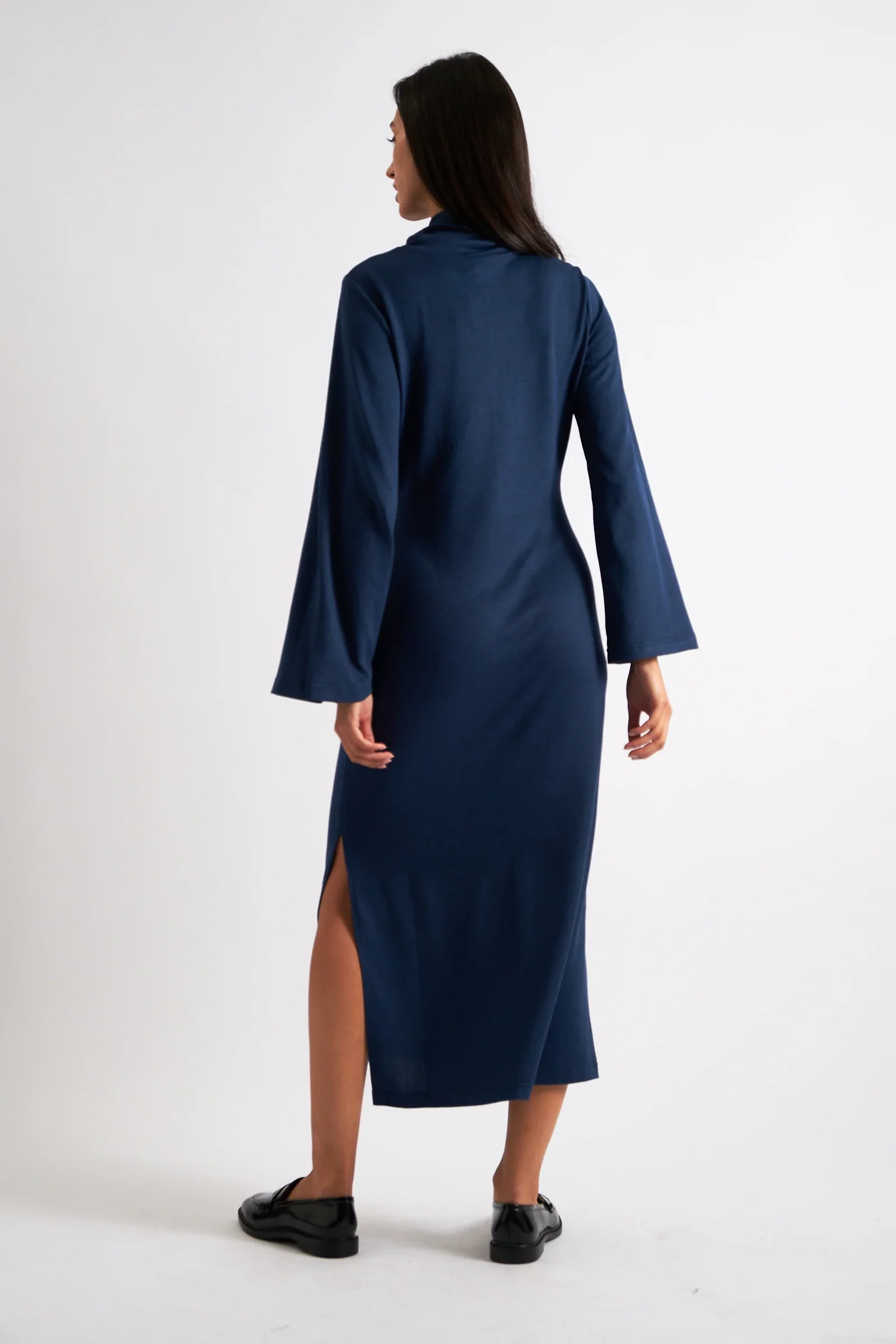 Gigi Brushed Marl Jersey Midi Dress - Navy - Image 2