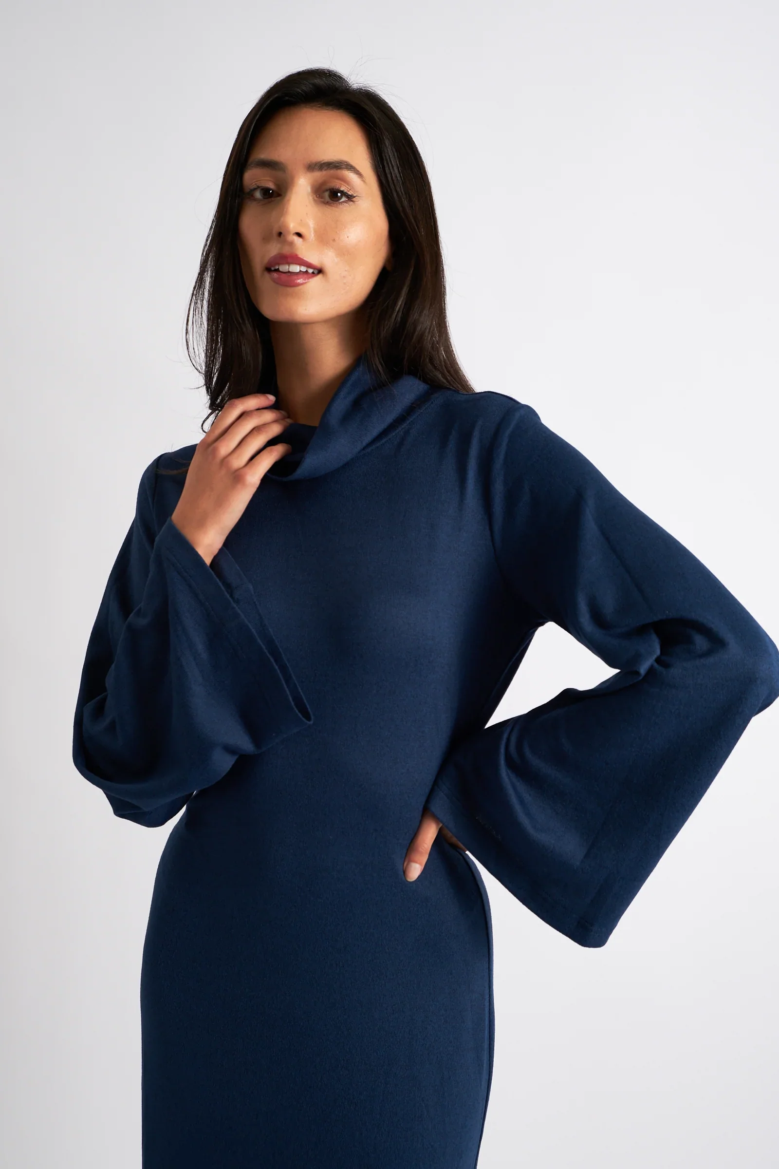 Gigi Brushed Marl Jersey Midi Dress - Navy - Image 4
