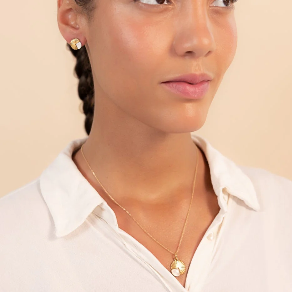 Gold Eclipse Deco Moonstone Studs - Image 3