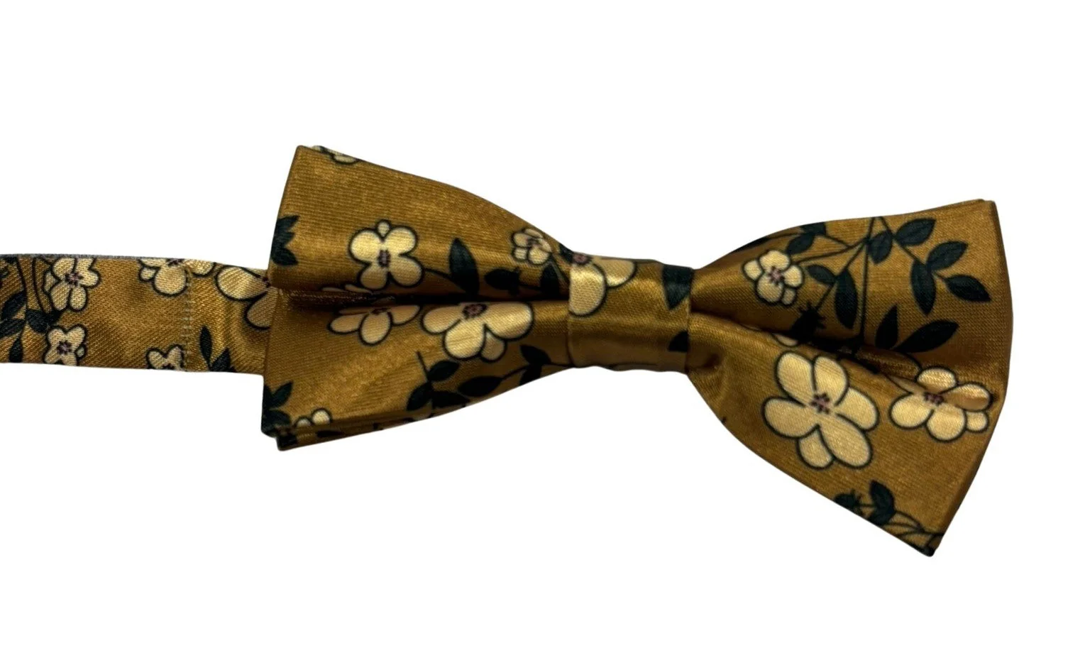gold mustard children's bow tie with floral design - Image 2