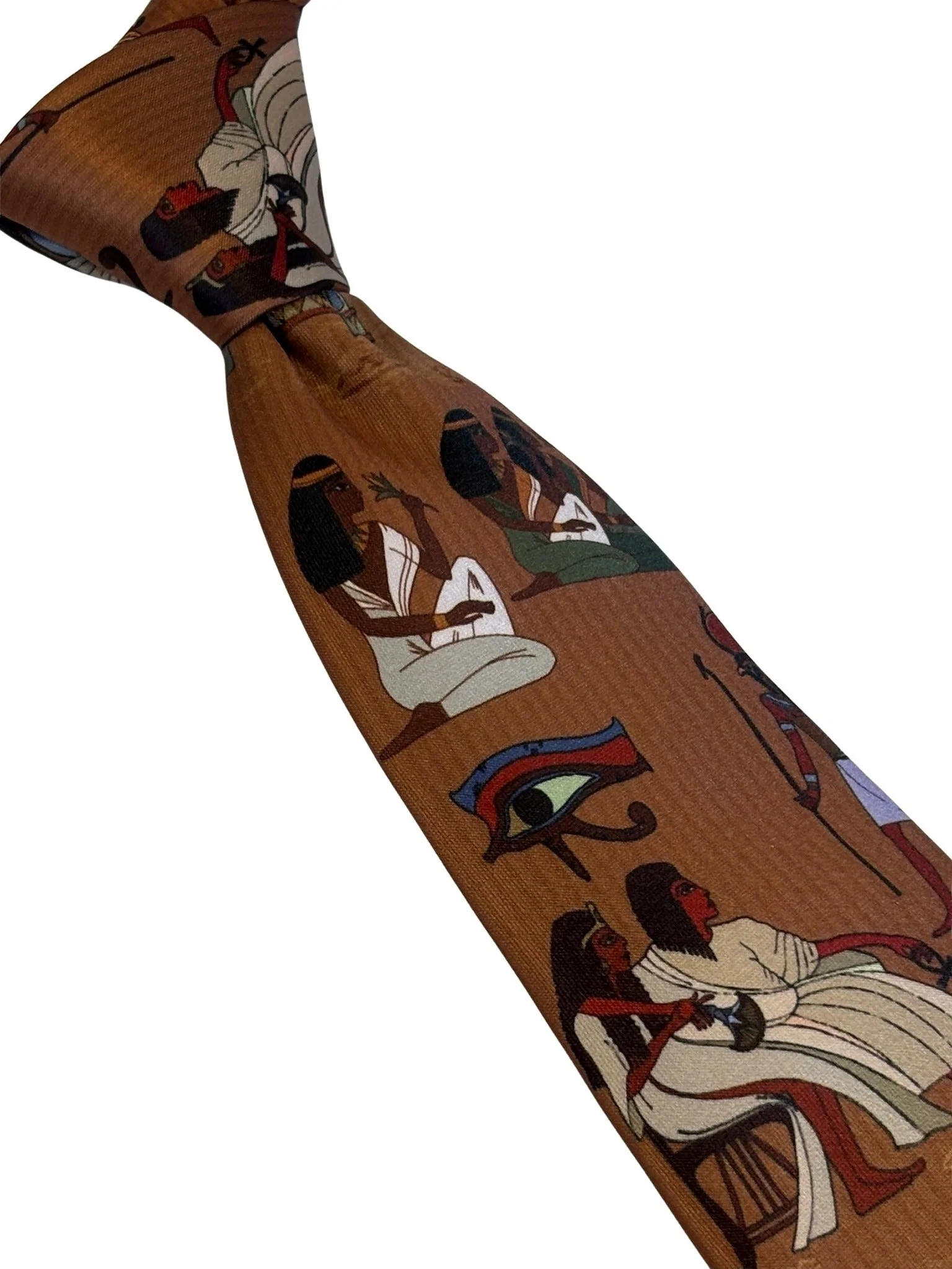 golden light brown tie with Egyptian hieroglyphics design - Image 6