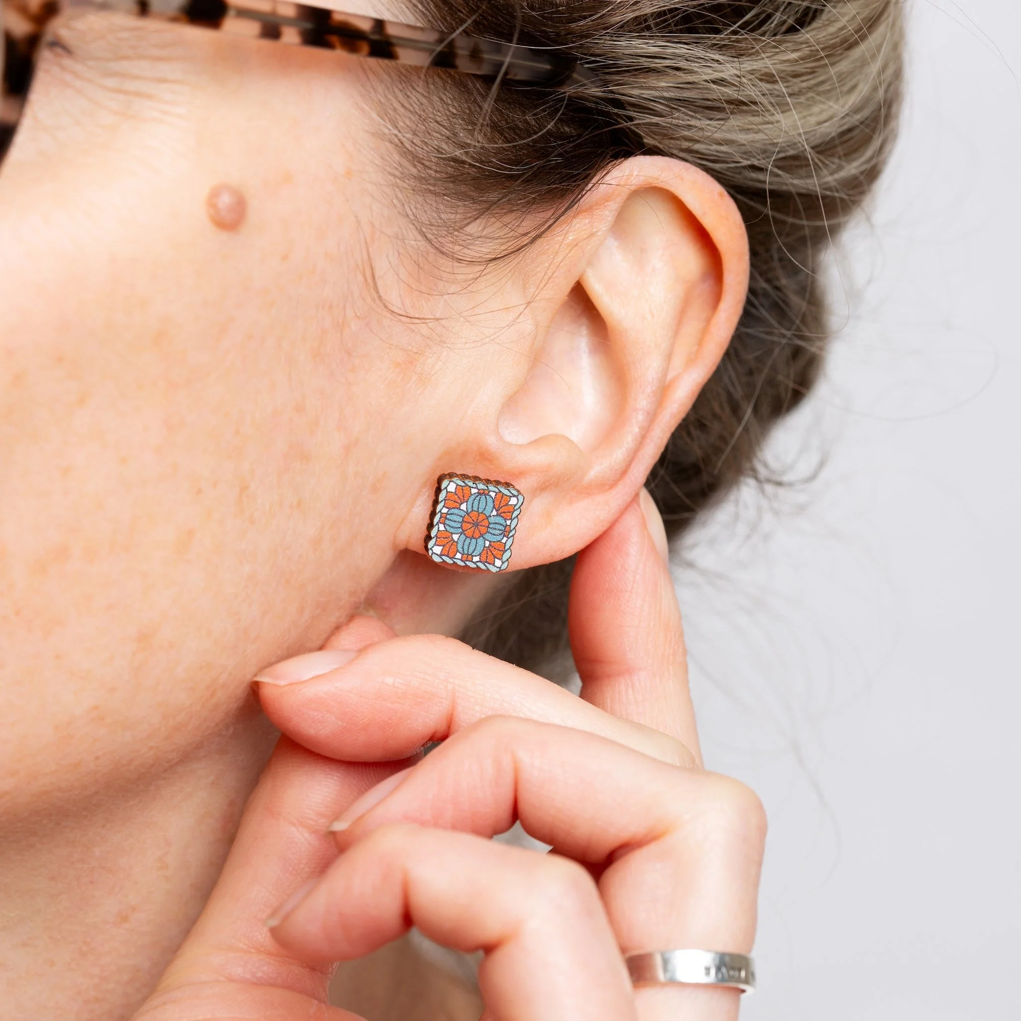 Granny Square Wooden Earrings  - Crochet Gift - Image 2
