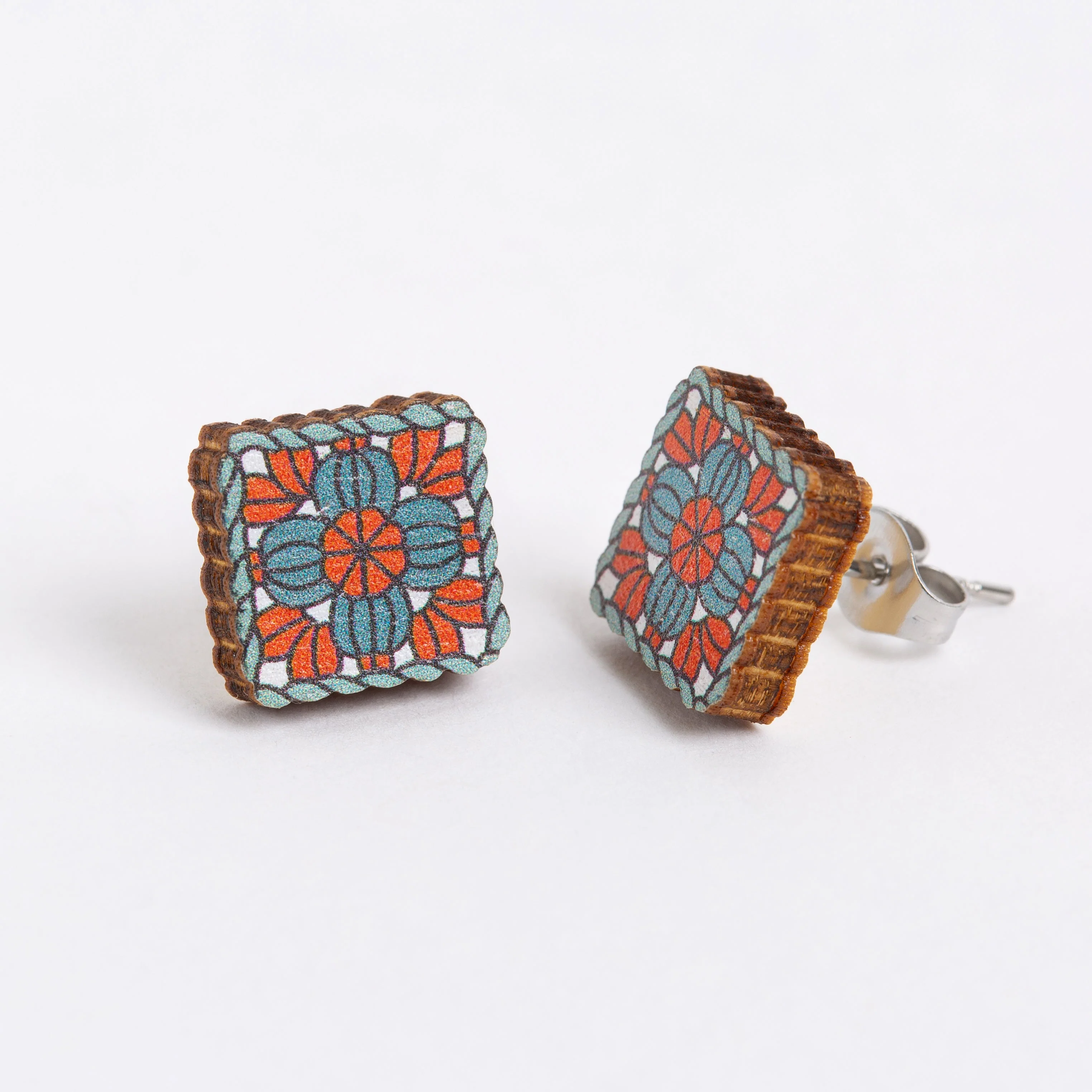 Granny Square Wooden Earrings  - Crochet Gift - Image 3