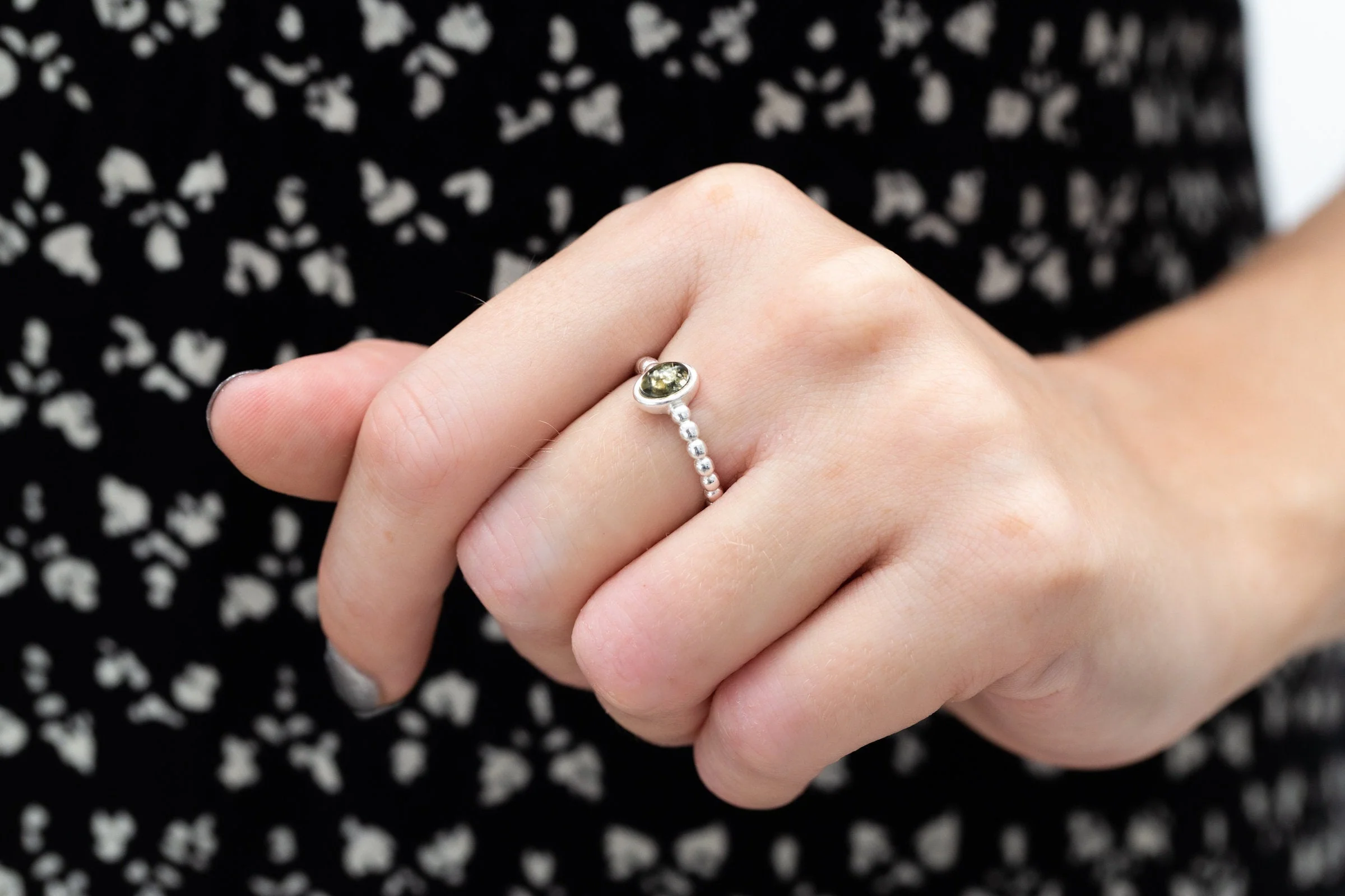 Green Amber Bubble Stacking Ring - Image 2