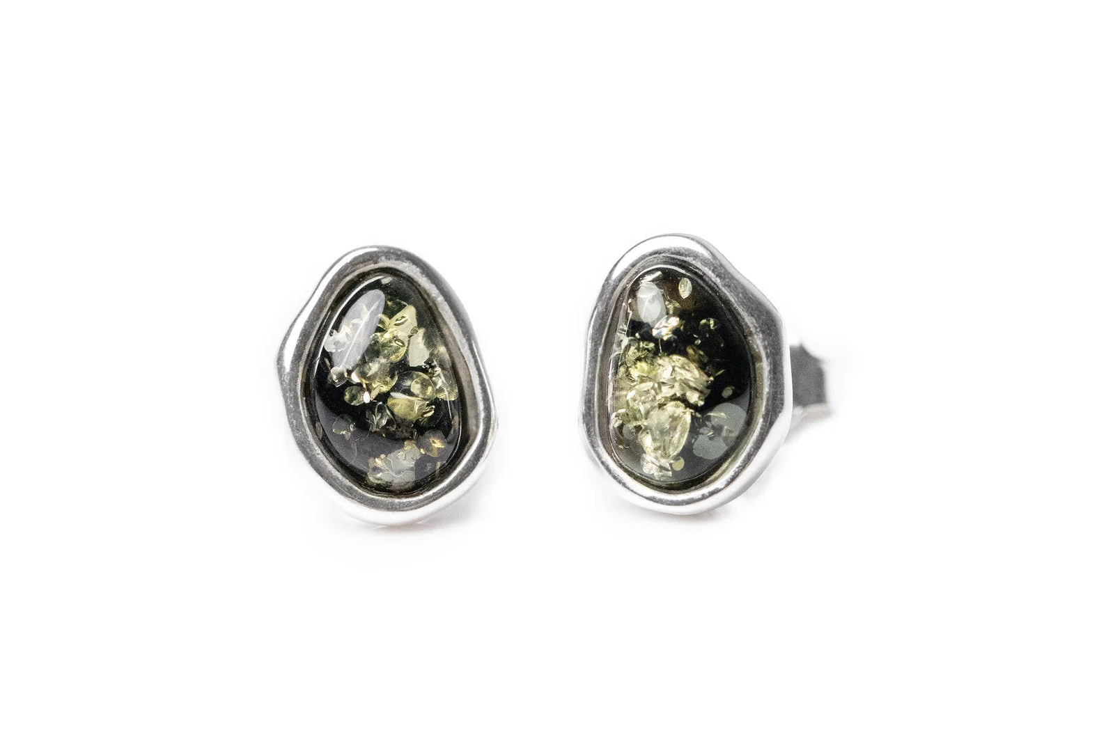Green Amber ELEMENTS Stud Earrings - Image 3