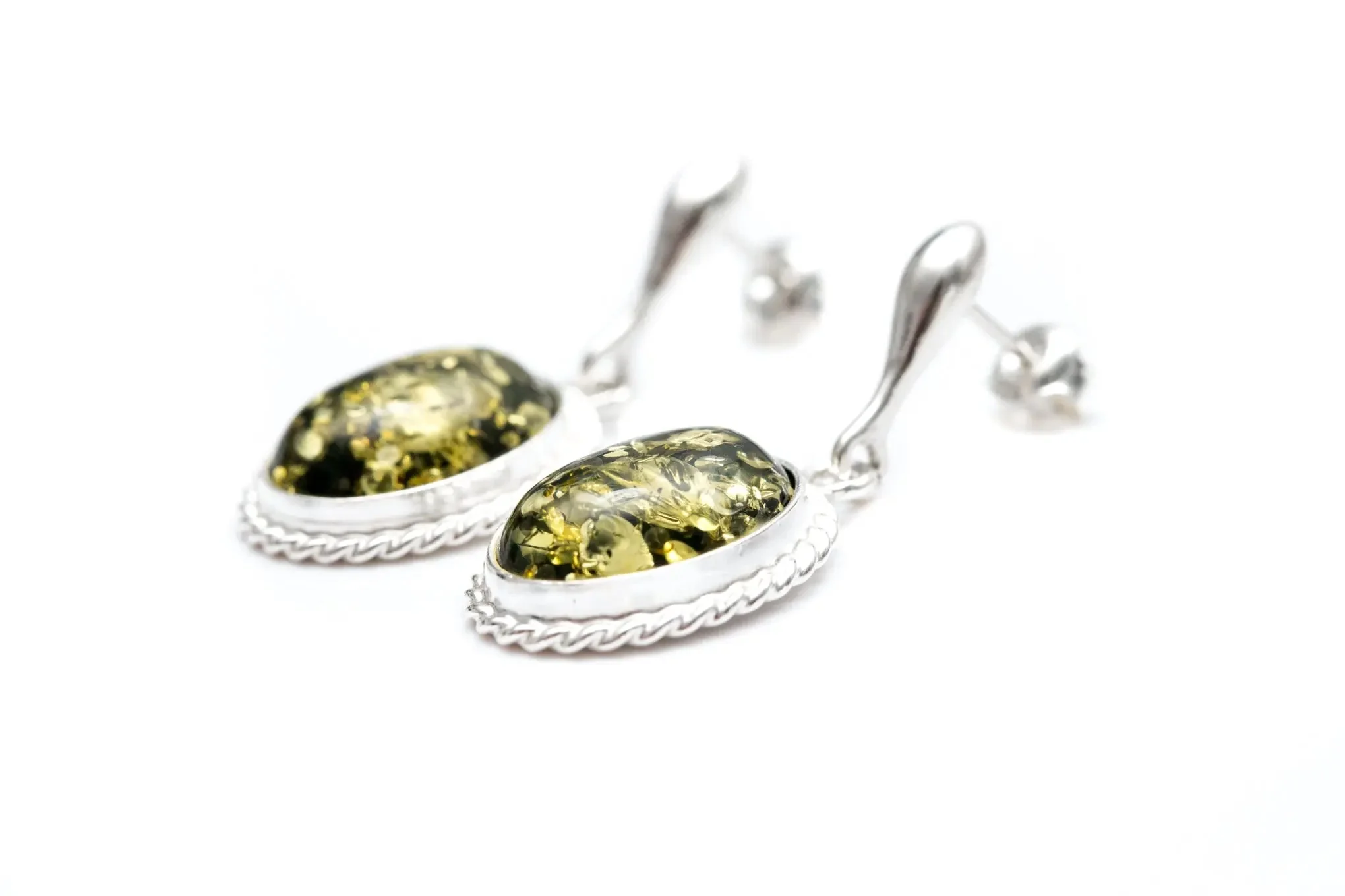 Green Amber Quintessence Dangle Earrings - Image 3