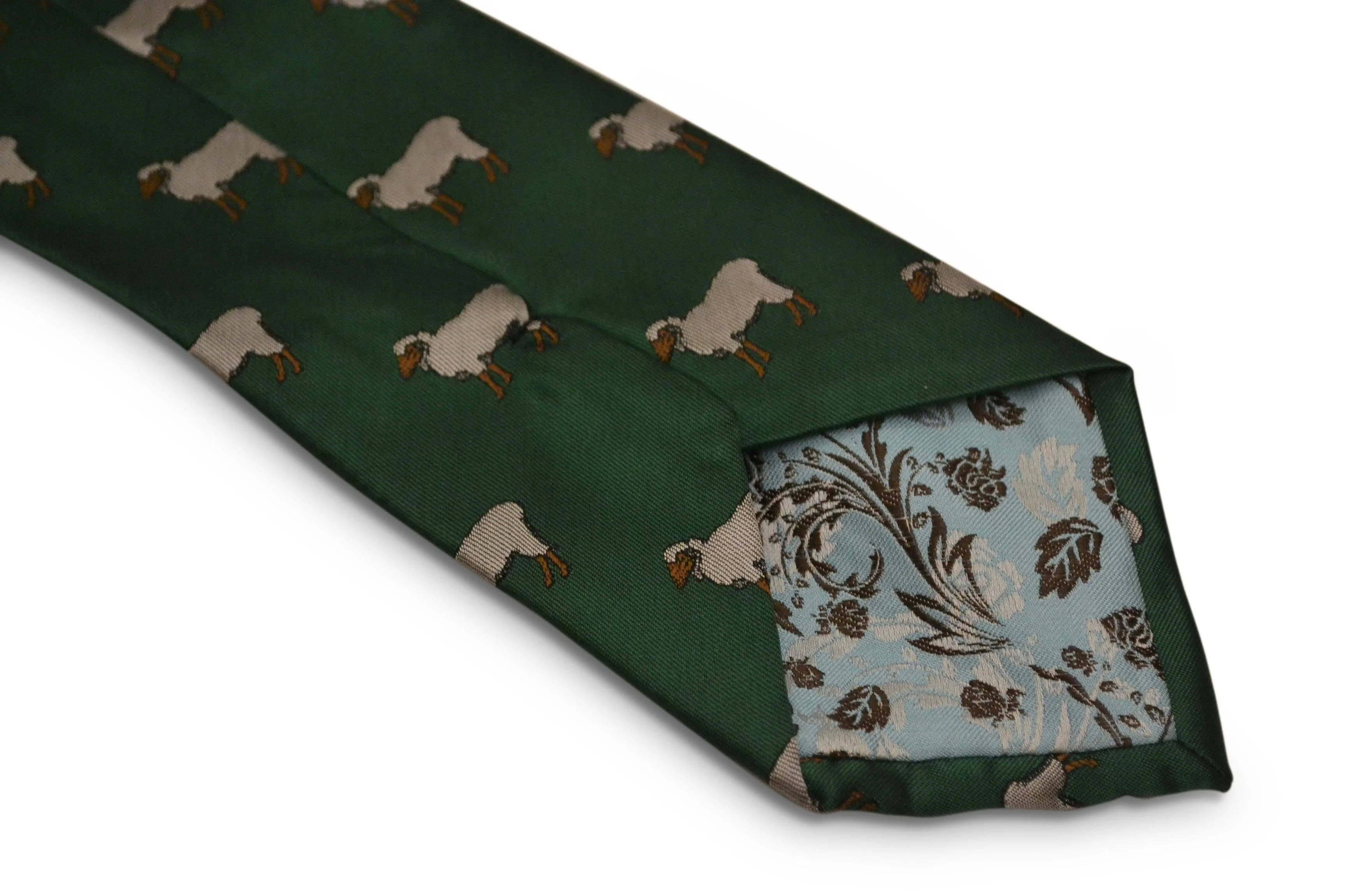 green tie with sheep embroidered design - Image 2