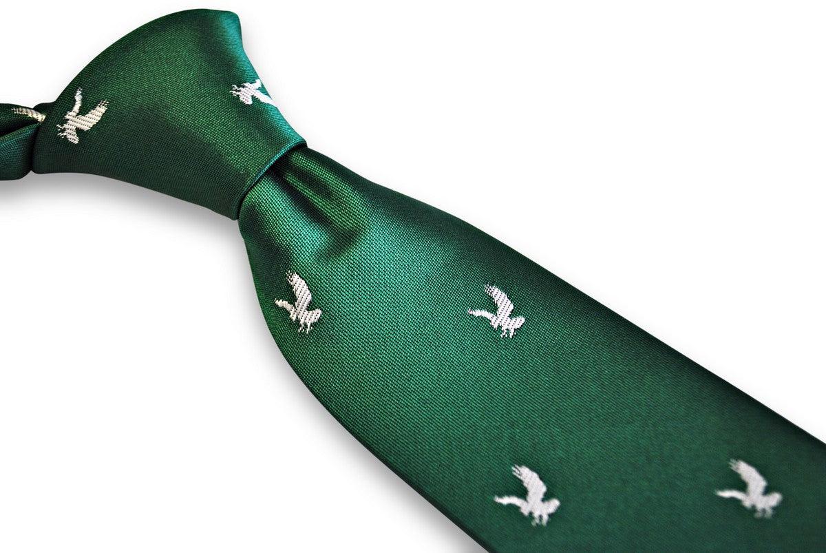 green tie with white eagle bird silhouette design - Image 2