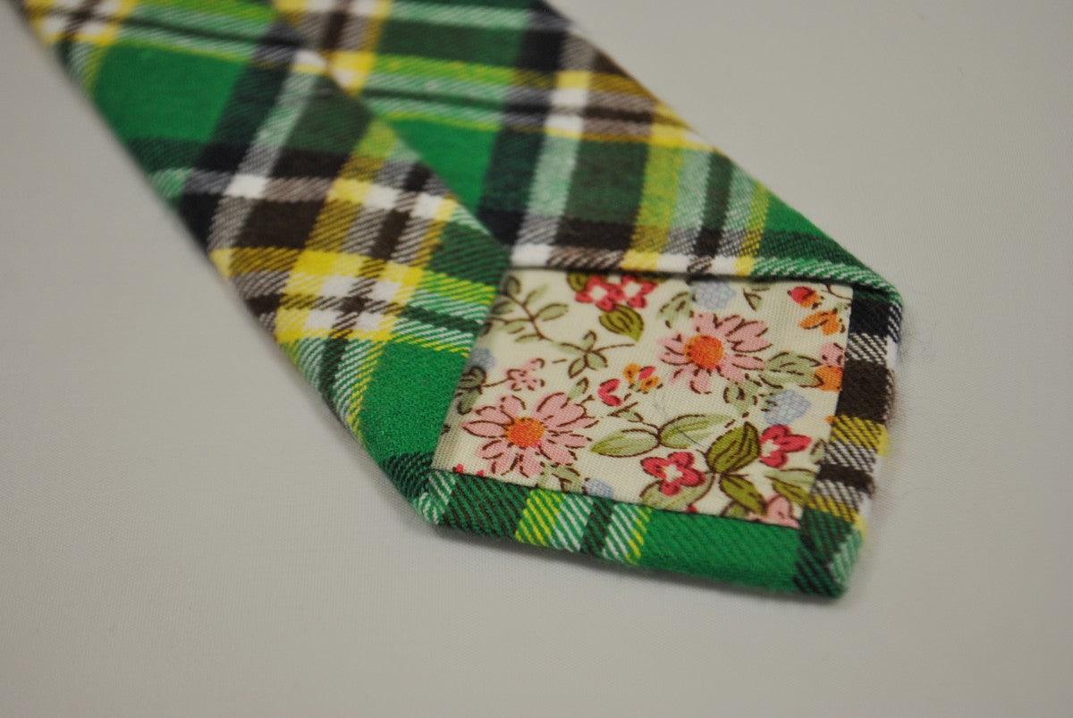 green, yellow and white check tweed wool tie - Image 3