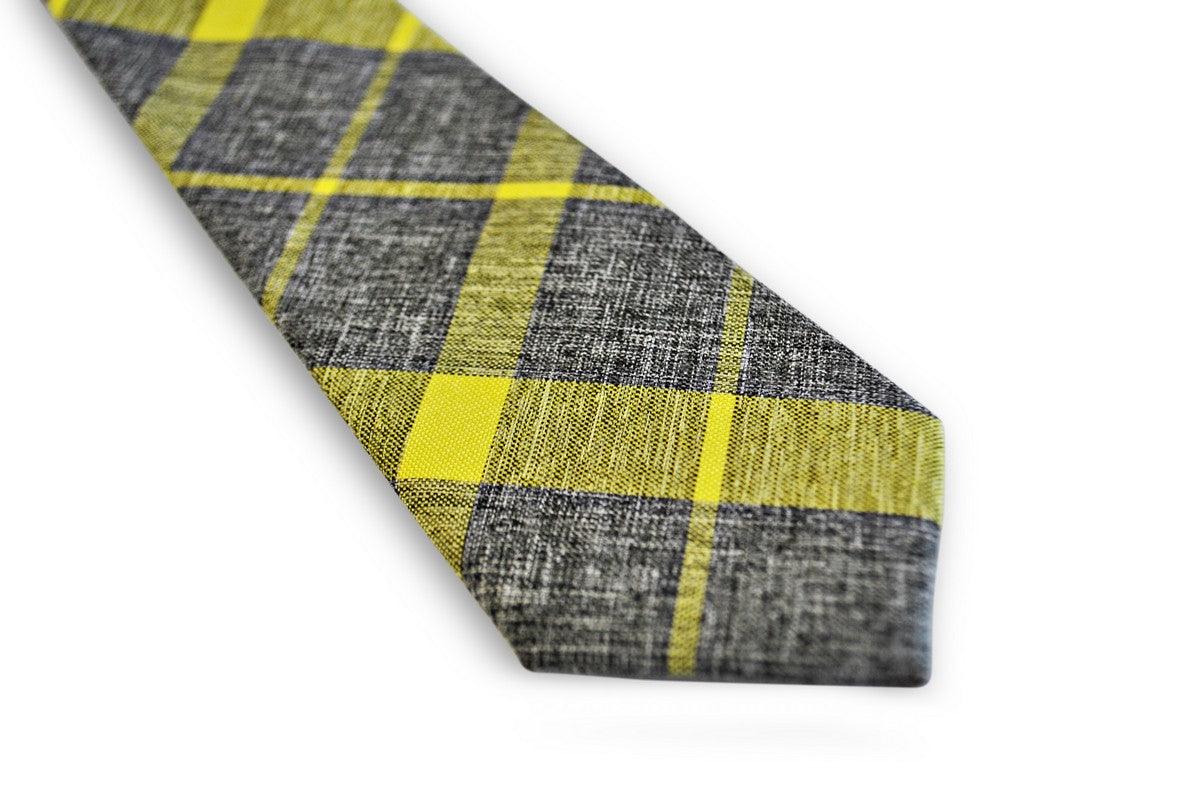 grey and yellow check tie - Image 3