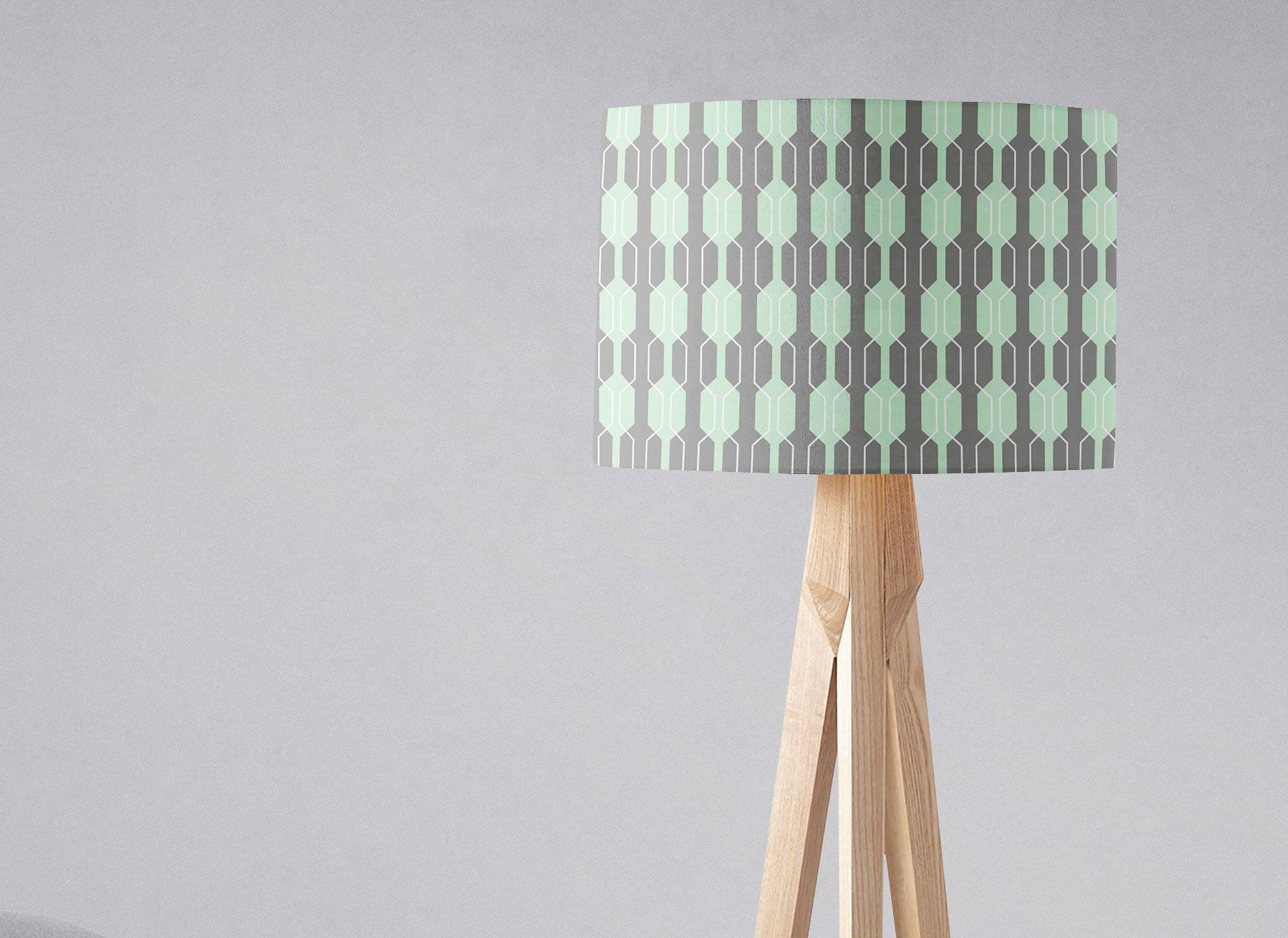 Grey Lampshade with a Mint Green Geometric Design, Ceiling or Table Lamp Shade - Image 3
