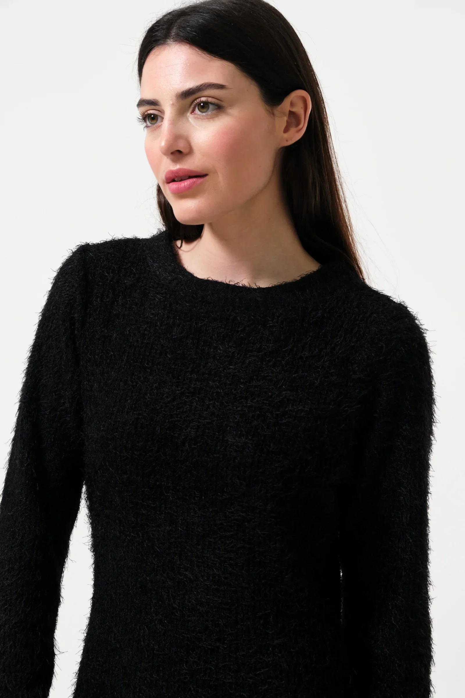 Guila Eyelash Rib Long Sleeve Midi Dress - Black - Image 3
