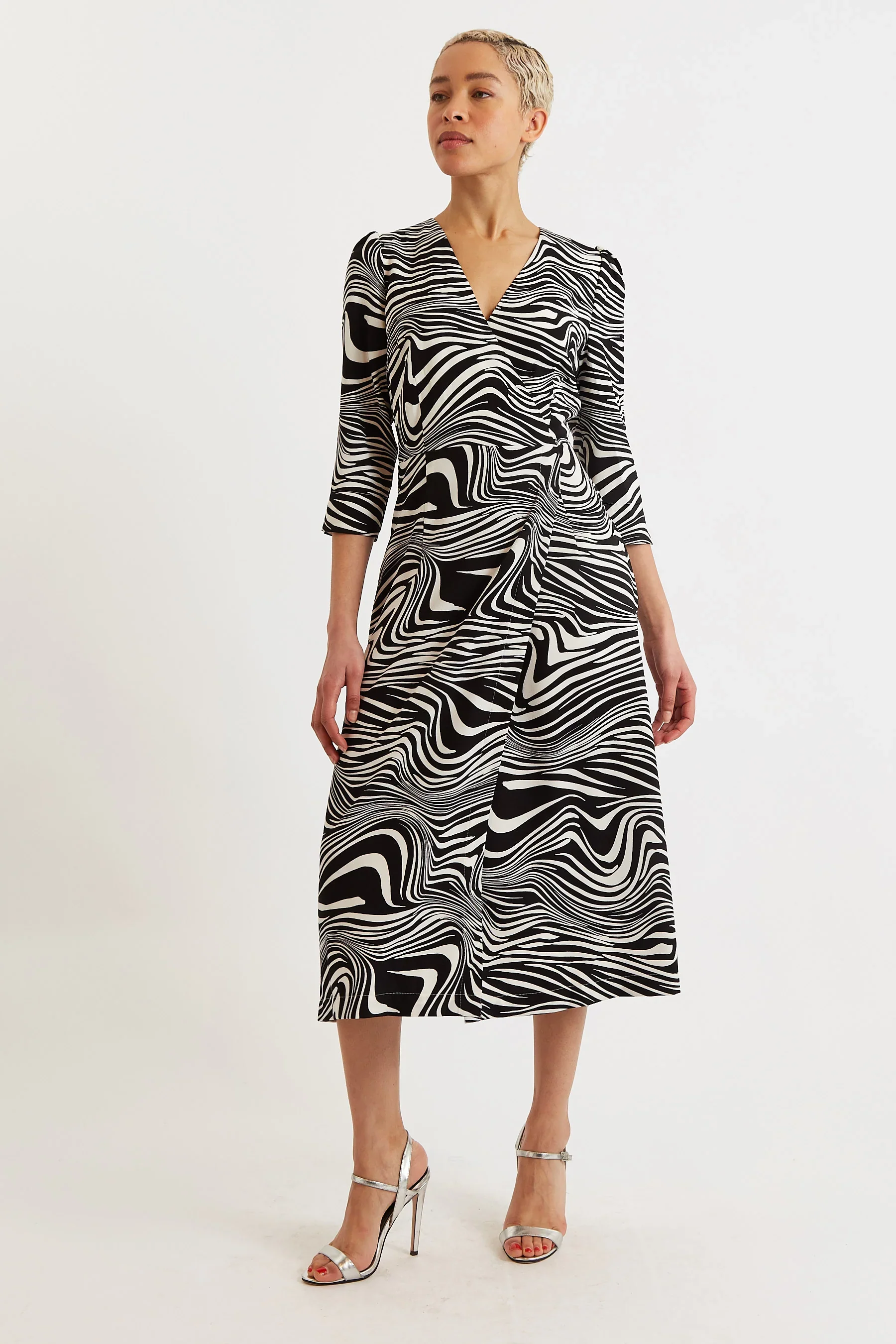 Haden Zebra Pop Print Wrap Midi Dress - Black and White - Image 6