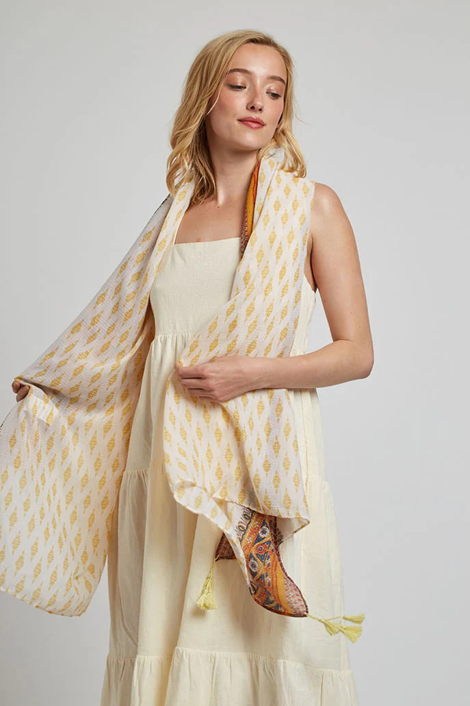 Hadlet Mustard Border Boho Scarf - Image 5