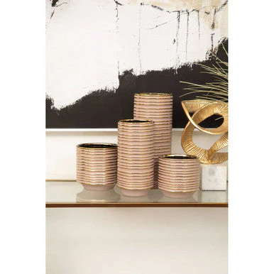 Haldis Blush Pink and Gold Small Ceramic Planter - Image 3