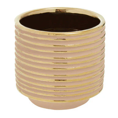Haldis Blush Pink and Gold Small Ceramic Planter - Image 7