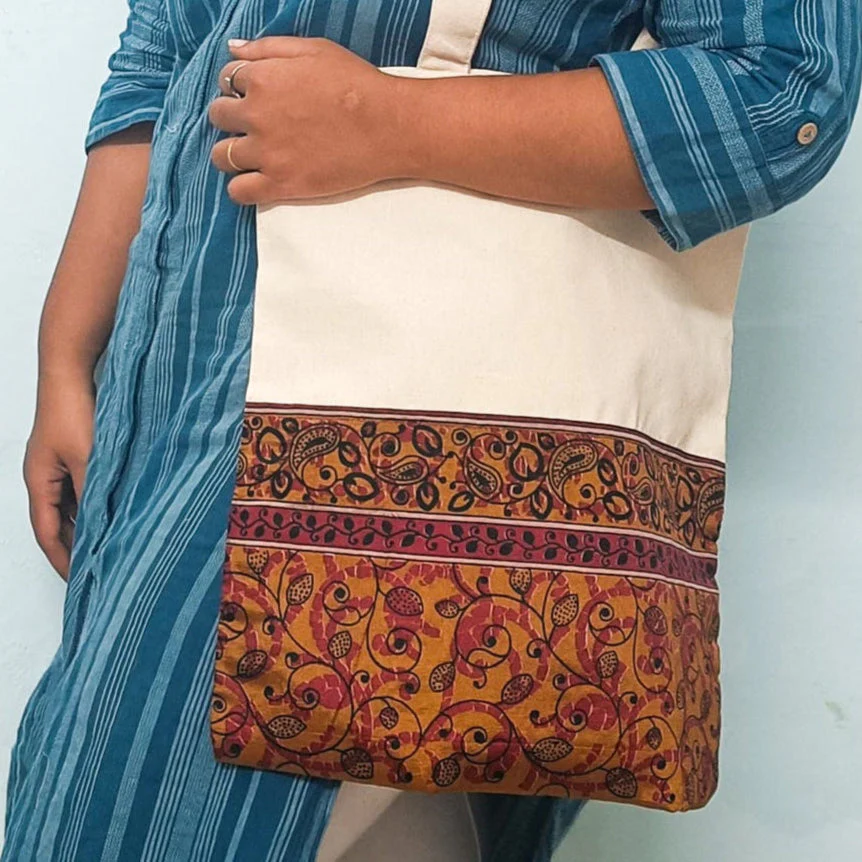 Half sari, half cotton tote bag, ethically handmade in India - Image 6