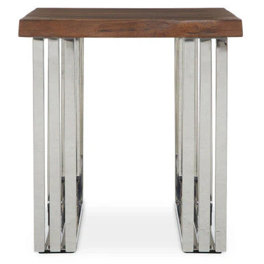 Natural Wooden Top Small Console Table with Silver Looped Stainless Steel Base, Hampstead - Image 2