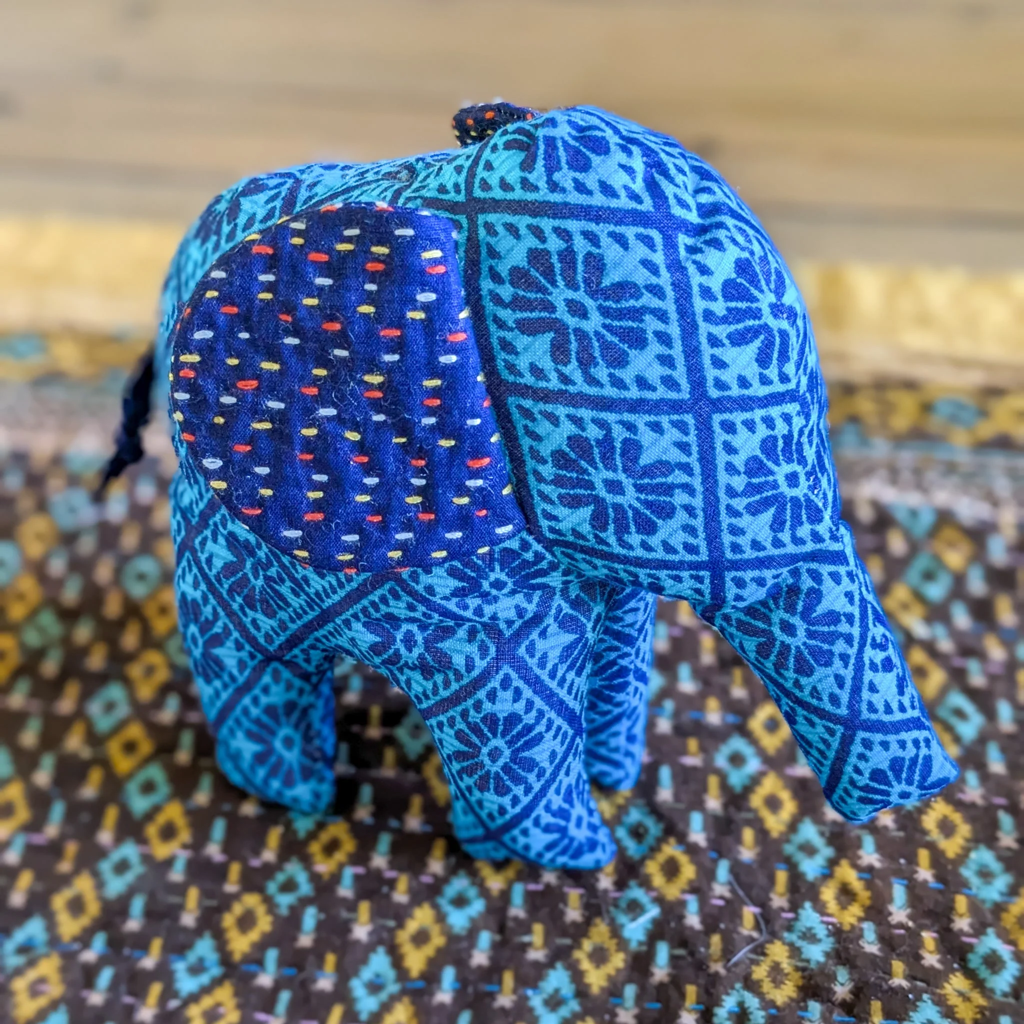 Handmade Soft Plush Elephant, Fair Trade Elephant Decor, Bengali Cotton with Kantha Stitch - Image 4