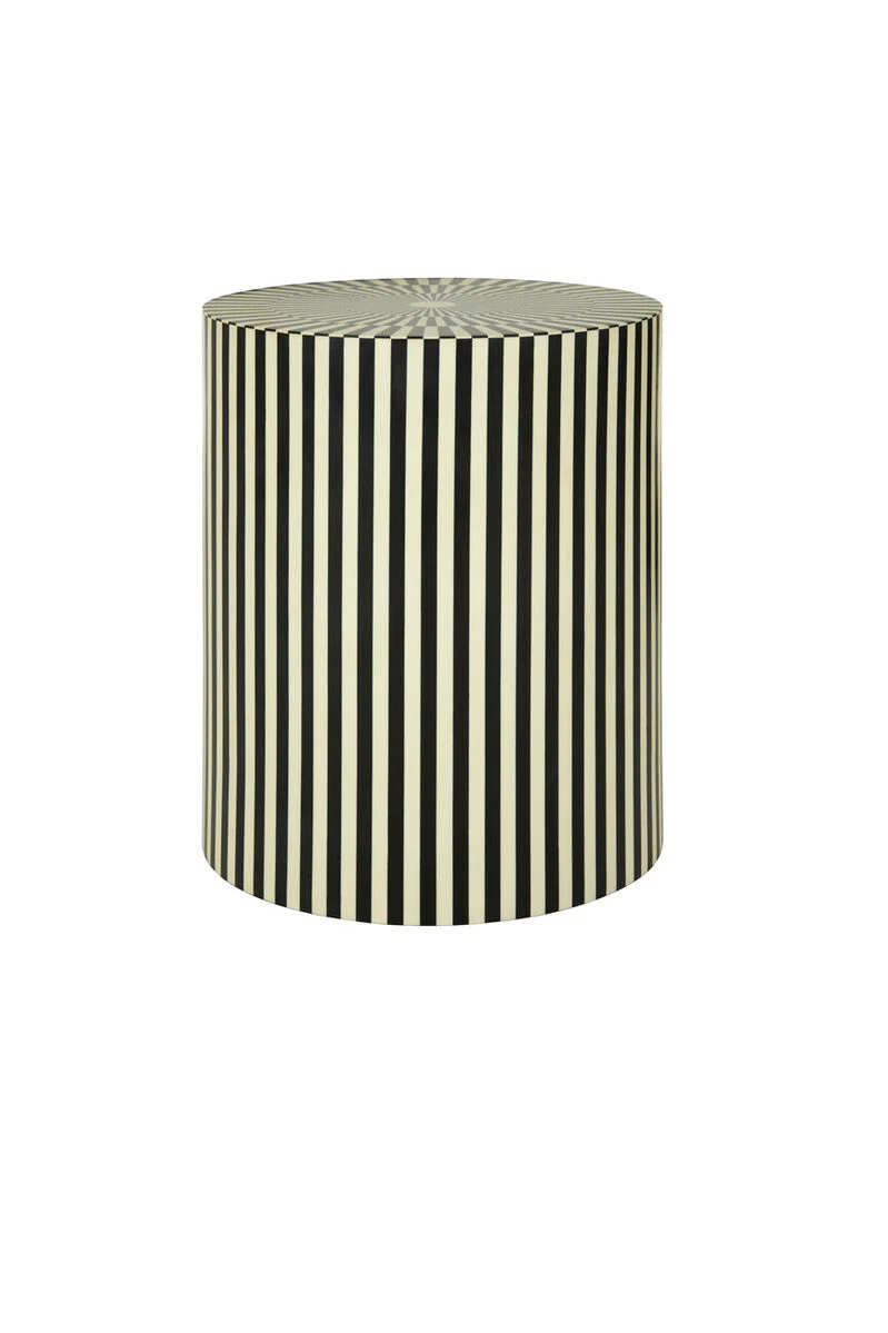 Hassa Ivory And Black Resin Table And Stool - Image 2