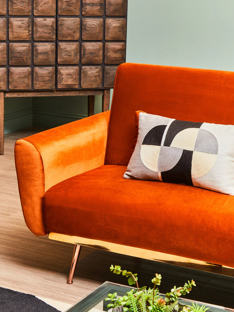 Burnt Orange Velvet Sofa Bed, Hatton - Image 3