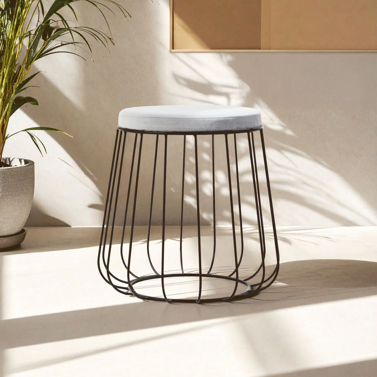 Hayes Grey Velvet Stool with Black Frame