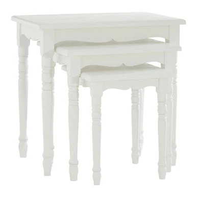 Set of Three White Wooden Nesting Tables with Carved Detail, Hendra - Image 2