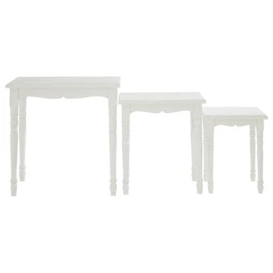 Set of Three White Wooden Nesting Tables with Carved Detail, Hendra - Image 3