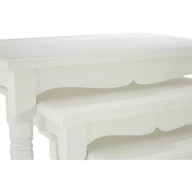 Set of Three White Wooden Nesting Tables with Carved Detail, Hendra - Image 4
