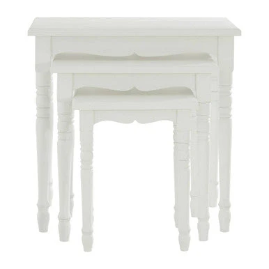 Set of Three White Wooden Nesting Tables with Carved Detail, Hendra - Image 6