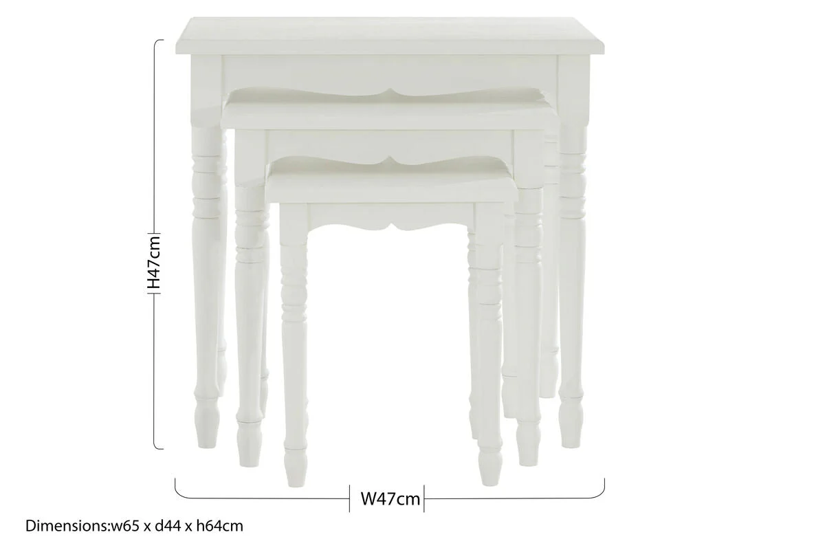 Set of Three White Wooden Nesting Tables with Carved Detail, Hendra - Image 7