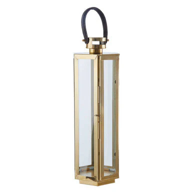 Herber Medium Gold Finish Lantern with Hair on Leather Handle - Image 3