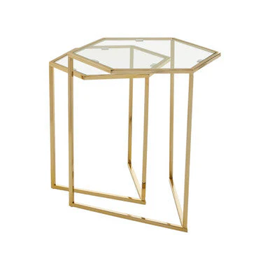 Gold Geometric Stainless Steel Set of 2 Side Table with Mirrored Glass Top, Herber - Image 3