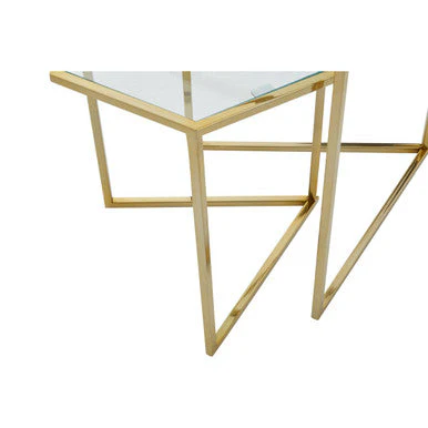 Gold Geometric Stainless Steel Set of 2 Side Table with Mirrored Glass Top, Herber - Image 4