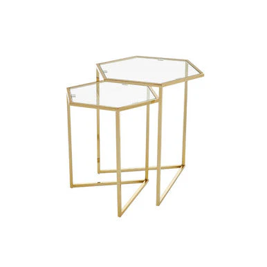 Gold Geometric Stainless Steel Set of 2 Side Table with Mirrored Glass Top, Herber - Image 5